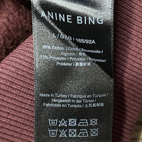 Anine Bing Bradie Designer Logo Crewneck Sweatshirt Burgundy size Large Cotton - Picture 9 of 12